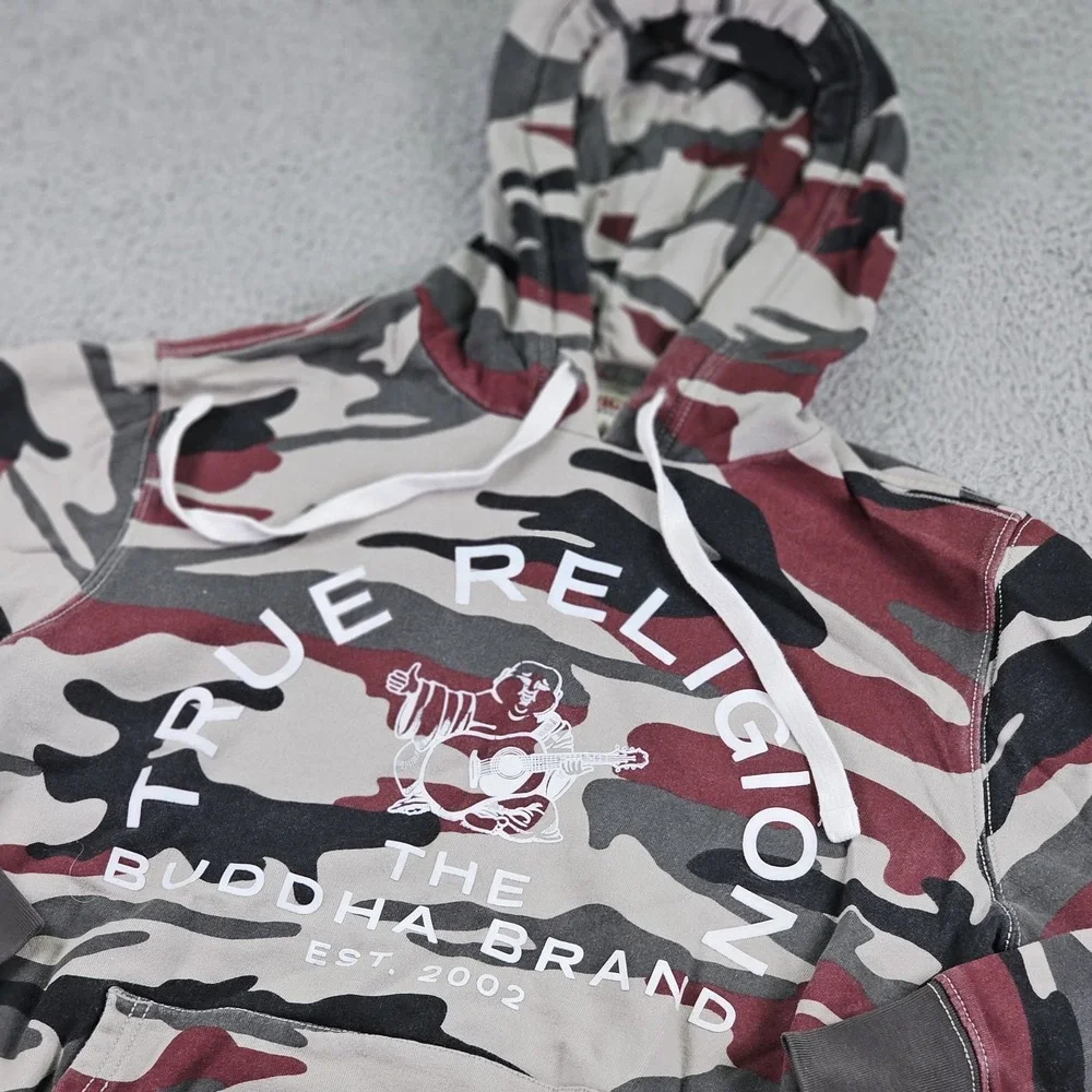 True Religion Hoodie Mens Small Camo Buddha The Buddha Brand Pullover Sweatshirt